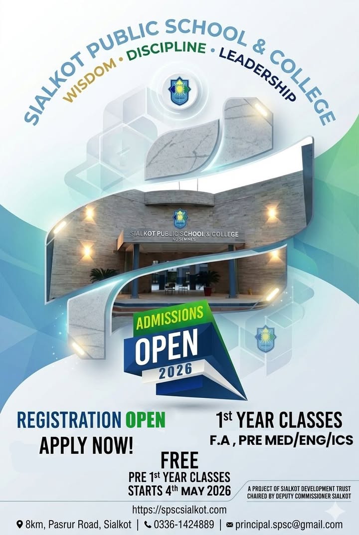 🎓 Admissions Open 2026 — Register Today!

🏫 Sialkot Public School & College is now accepting admi...